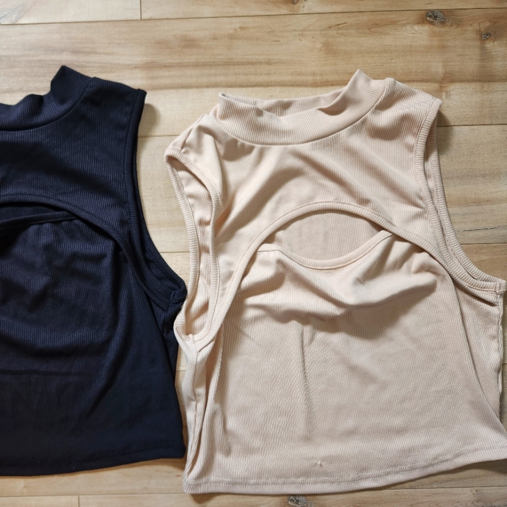 Crop beige cut out top